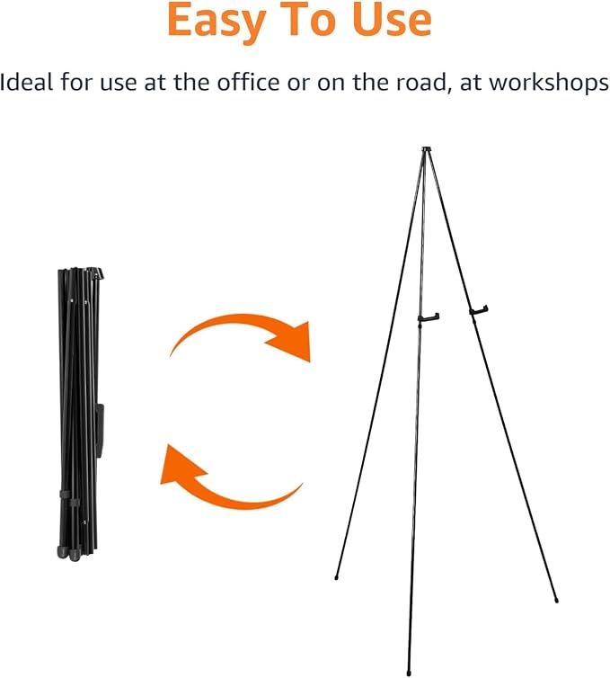 Portable Floor Poster Easel Stand, Lightweight Collapsible Tripod Display Holder in Black Steel