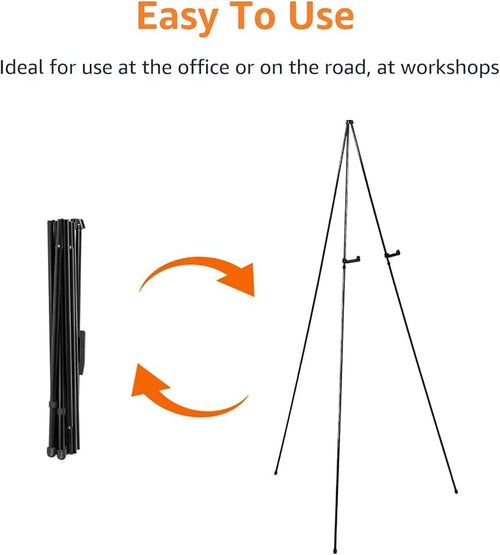 Portable Floor Poster Easel Stand, Lightweight Collapsible Tripod Display Holder in Black Steel